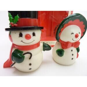 Vintage Mr and Mrs Snowman Christmas Salt and Pepper Shaker Set Kitsch